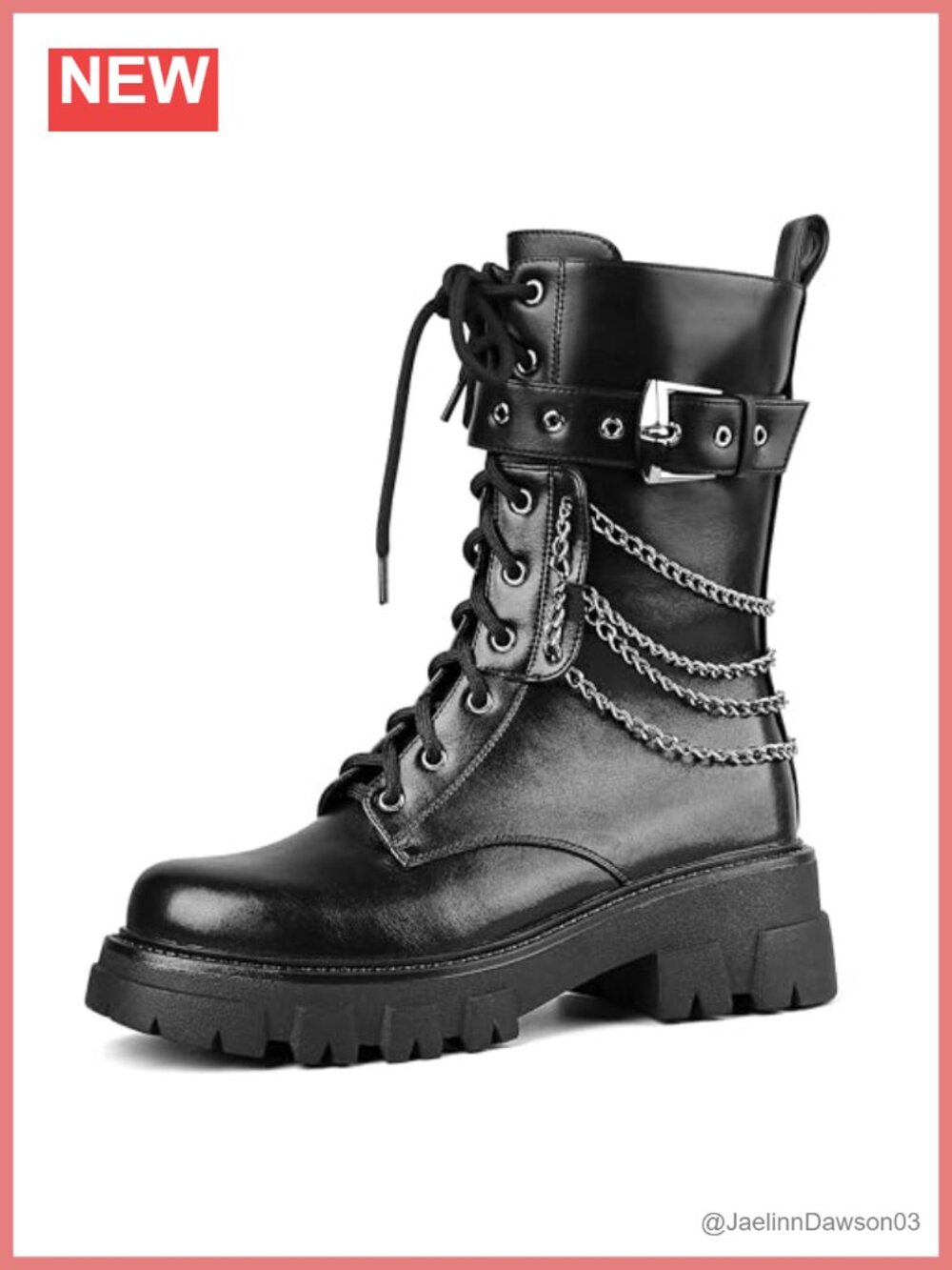 Motorcycle Combat Boots Rhinestone Women's Ankle Boots Chunky Lace Up